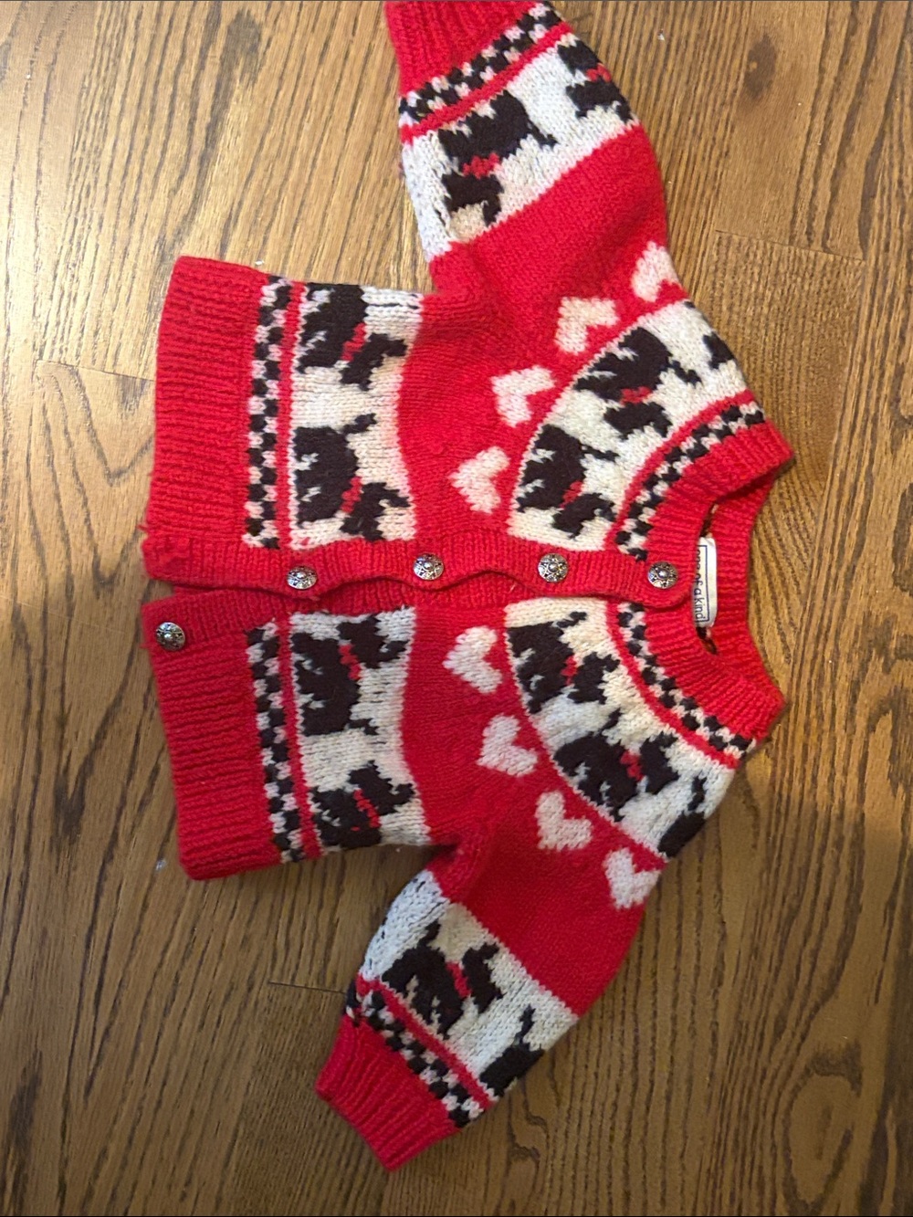 Red Heart Dog Patterned Knit Cardigan - handmade